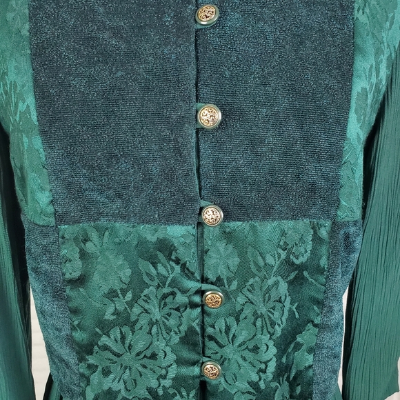 Vtg green patchwork rayon long sleeve maxi dress 8 - Picture 5 of 10